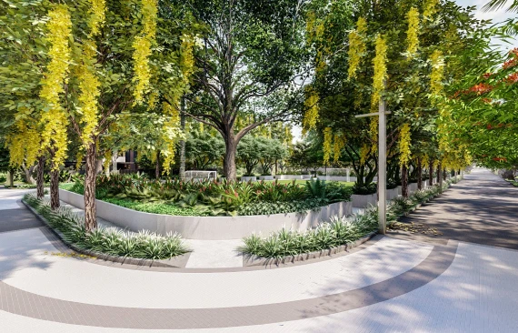 Tree-lined avenue with flowering canopy